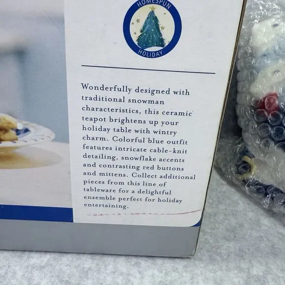 Homespun Holiday Collection Blue Snowman Four Cup Teapot Christmas Holidays - Picture 13 of 14